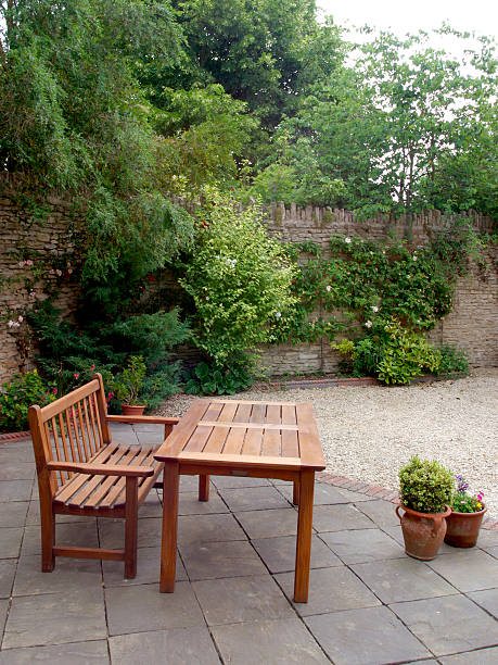 istock Wooden garden table and bench 483199877