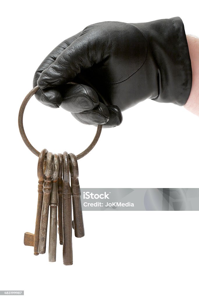Włamywacz trzyma Pęczek starych kluczy - Zbiór zdjęć royalty-free (Antyczny)