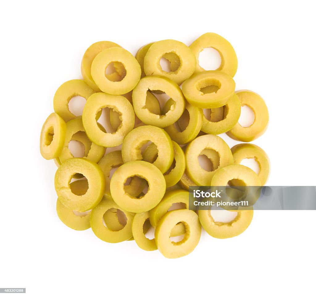 green olives Marinated slices green olives isolated on white background Olive - Fruit Stock Photo