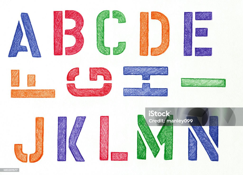 Lápis de cor, estêncil alfabeto (A-N - Ilustração de Abstrato royalty-free