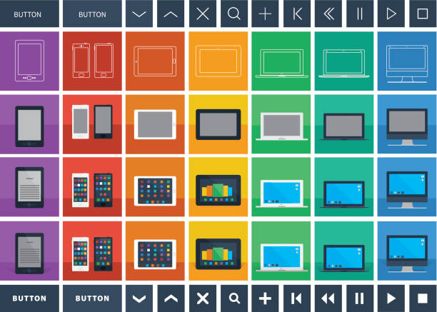 digital devices flat design icons and buttons vector art illustration