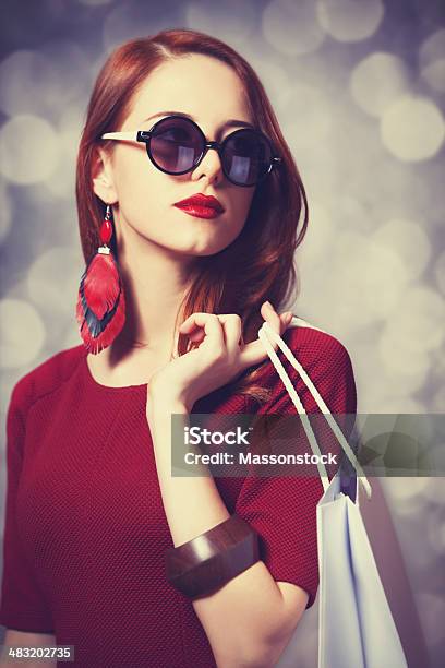 Beautiful Redhead Women With Shopping Bag Stock Photo - Download Image Now - Abstract, Adult, Adults Only