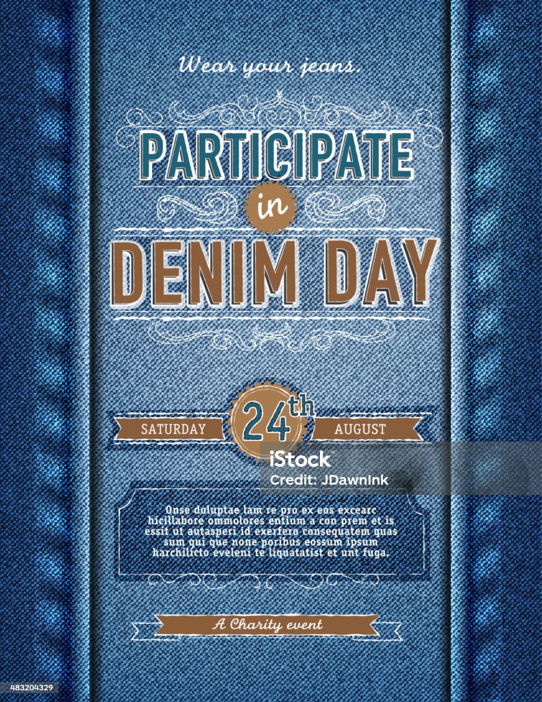 Denim Tag Teilnahme poster-design-Vorlage - Lizenzfrei Jeansstoff Vektorgrafik