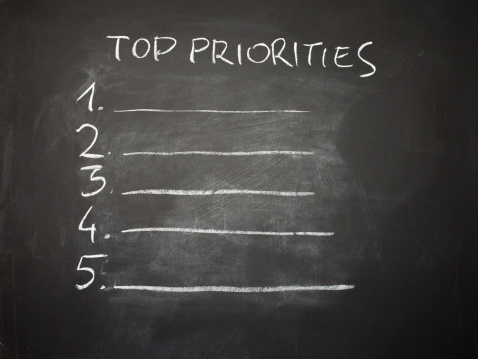 Blank list of life priorities on a blackboard, to be filled out: metaphor of a personal agenda of things to do in life, 