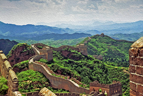 oil painting stylized photo of the great wall, china stock photo