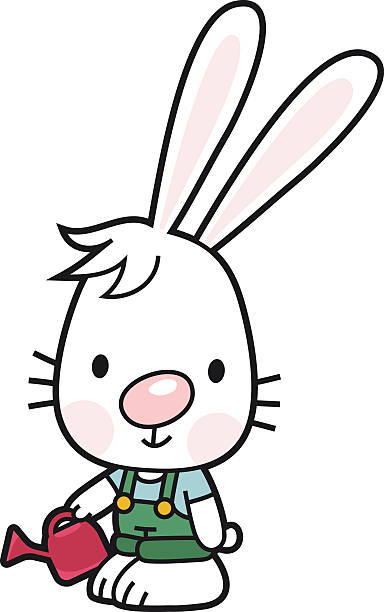 ilustrações, clipart, desenhos animados e ícones de bunny com regador como gardener - giesen