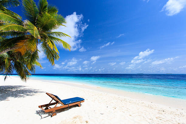 istock Beach chair on perfect tropical sand beach 483206476