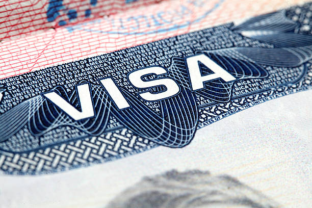 istock Angle view of USA visa stamp 483211290