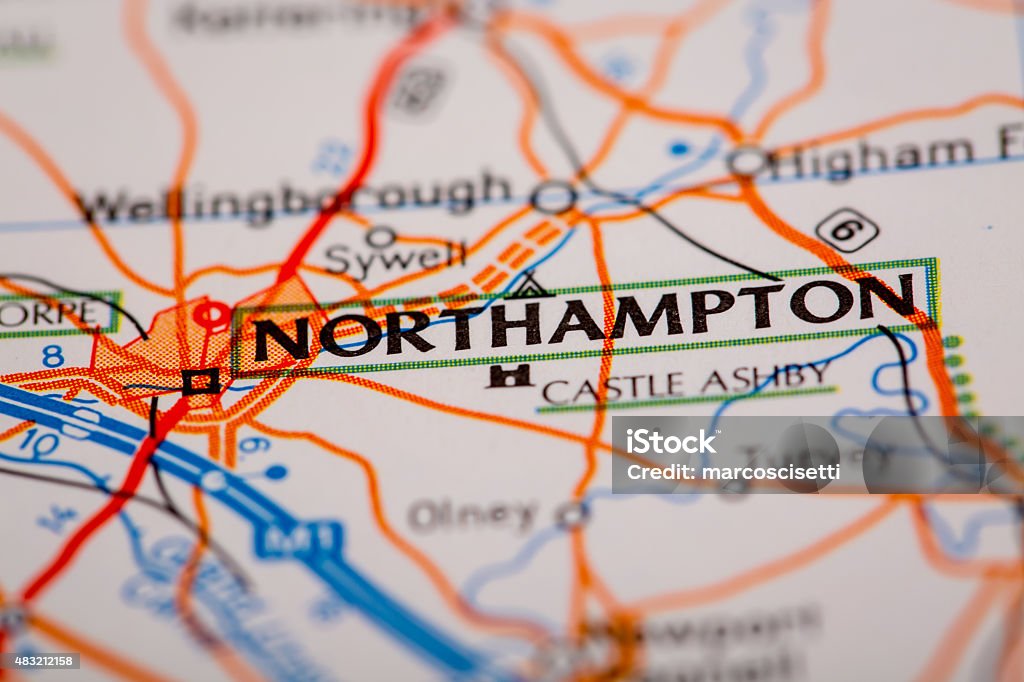Northampton City on a Road Map Map Photography: Northampton City on a Road Map Northampton - England Stock Photo