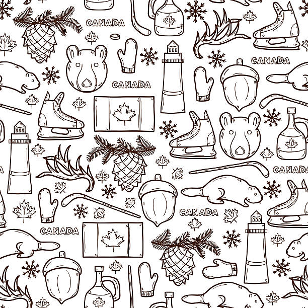 ilustrações, clipart, desenhos animados e ícones de sem costura fundo com desenho de mão desenhada objetos no canadá tema - canadian flag canada flag maple leaf