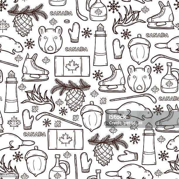 Seamless Background With Cartoon Hand Drawn Objects On Canada Theme Stock Illustration - Download Image Now