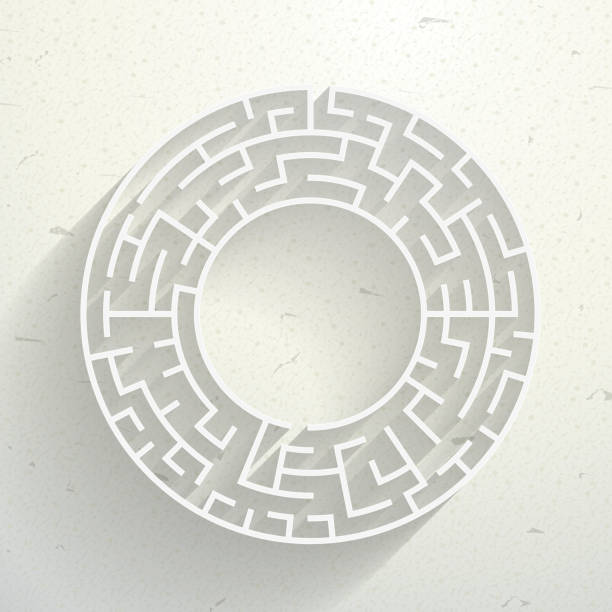 elegant circular maze with shadow elegant circular maze with shadow isolated on beige background circular maze stock illustrations