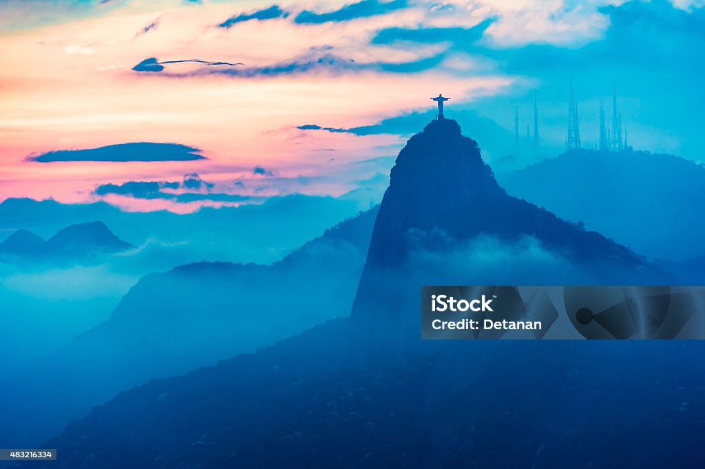 Sunset view of Rio de Janairo, Brazil Christ The Redeemer Stock Photo