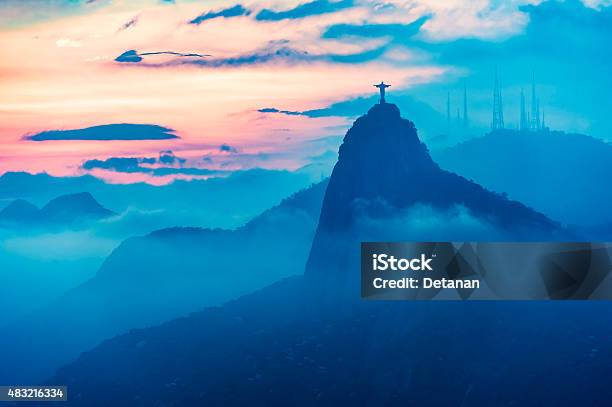 Sunset View Of Rio De Janairo Brazil Stock Photo - Download Image Now - Christ The Redeemer, Jesus Christ, Night