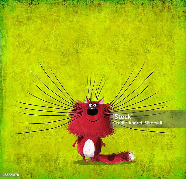 Red Whiskered Cat On Lime Background Stock Illustration - Download Image Now - 2015, Animal, Animal Nose