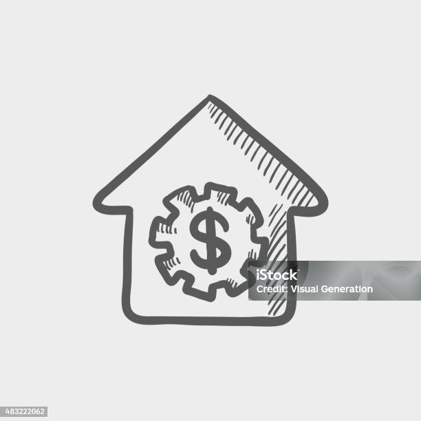 House Online Payment Sketch Cion Stock Illustration - Download Image Now - 2015, Architecture, Banking