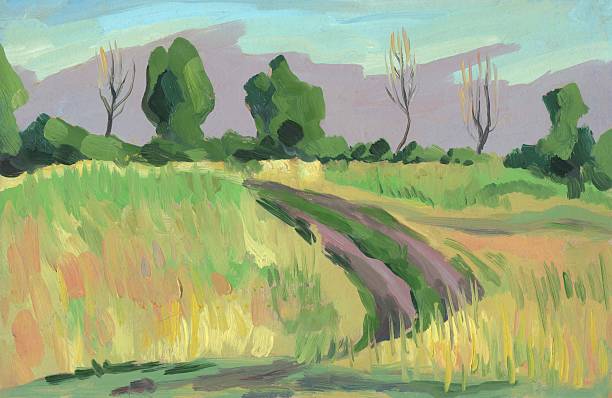 istock Summer landscape. Rural road. Oil painting 483224202