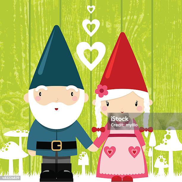 Gnome Rodziny Para Dziadkowie St Valentines Day Ilustracja Wektor - Stockowe grafiki wektorowe i więcej obrazów Krasnal ogrodowy