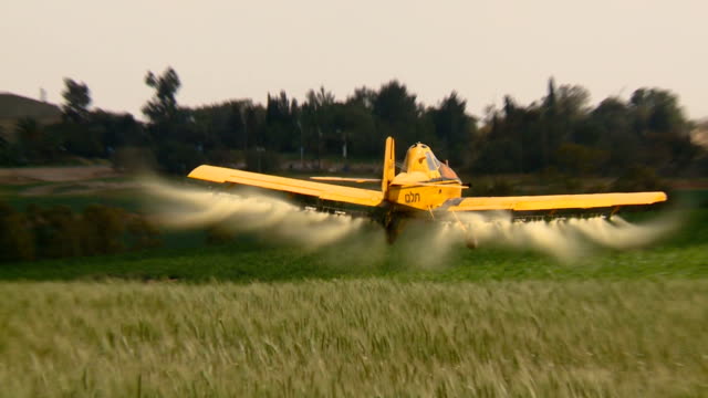 Aircraft. Yellow agriculture aircraft , crop duster with sound.