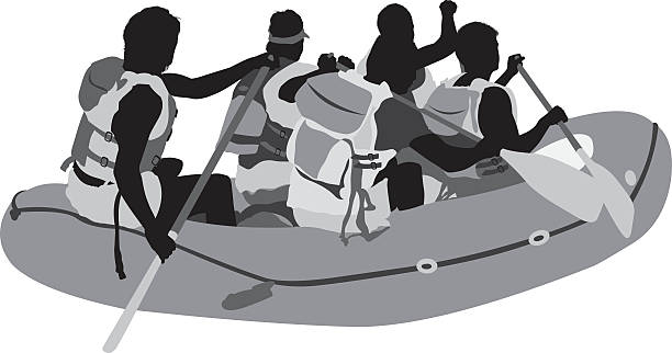 뗏목 여행 - rafting silhouette river clip art stock illustrations