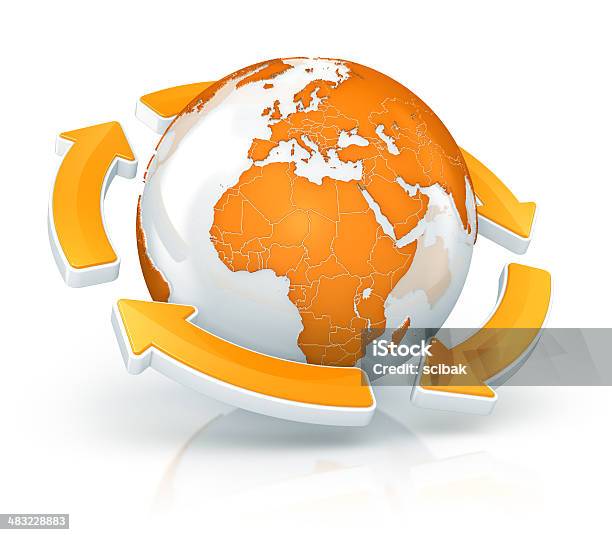 Globe With Circle Of Arrows Stock Photo - Download Image Now - Africa, Arrow Symbol, Bright