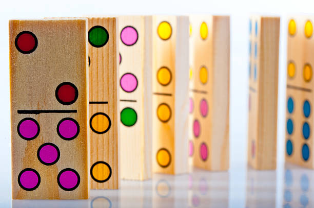 istock Children's wooden dominoes with colored dots 483229501