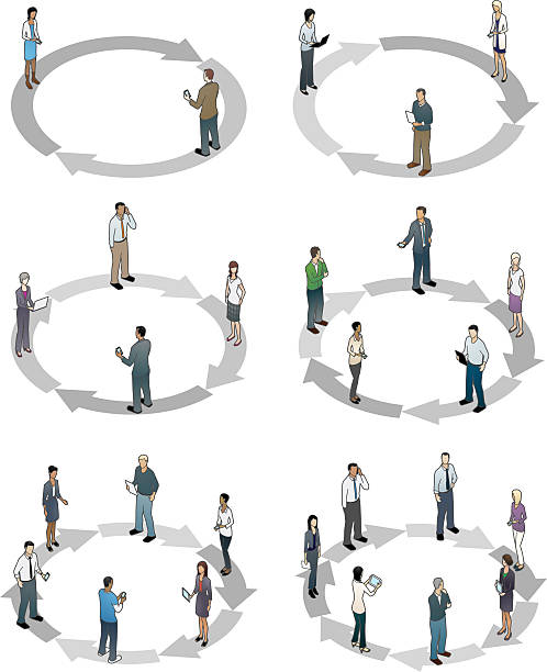 Cycle Diagrams with People People standing on circular arrow diagrams. Choose from cycles with 2, 3, 4, 5, 6 or 7 steps.  action plan three dimensional shape people stock illustrations