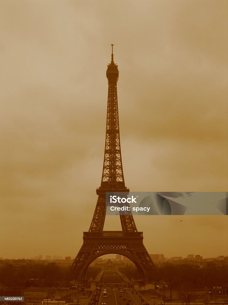 Eiffel Tower Paris, old style, from front Another old style sepia picture of the eiffel tower in paris, france Built Structure Stock Photo