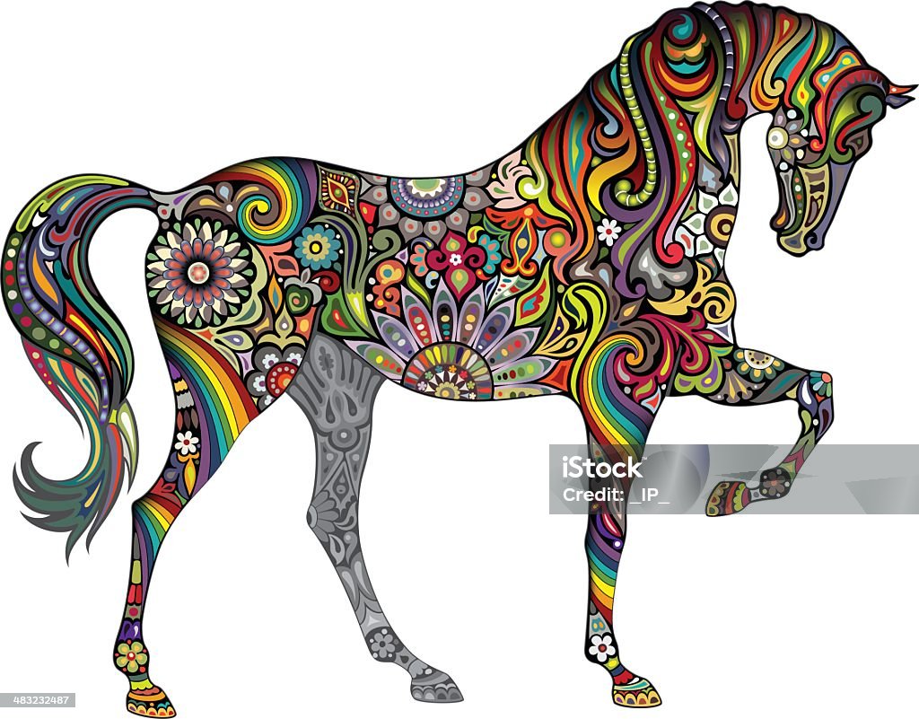 Horse and Rainbow Silhouette of a horse assembled from elements of vegetable nature. Abstract stock vector