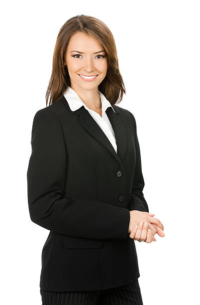 Happy smiling business woman, over white stock photo