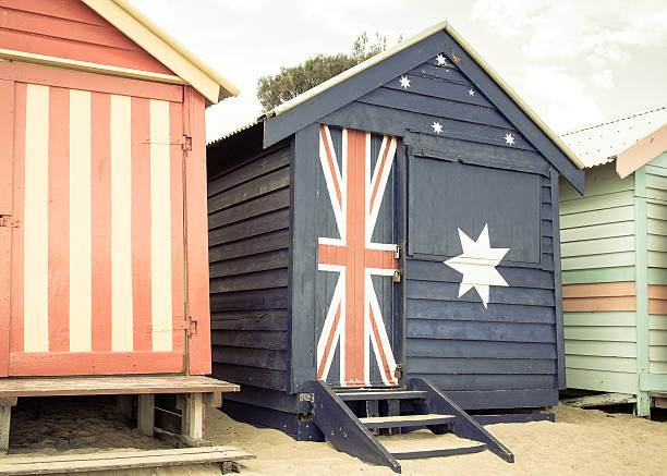 네이선거리의 주택 at 브라이튼 비치, 호주 - australia brighton bathtub box 뉴스 사진 이미지