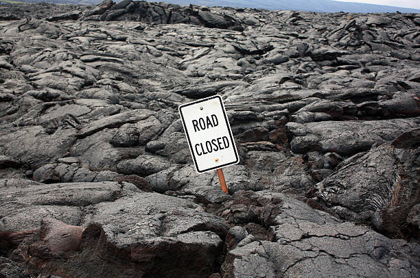 istock Road sign in lava rock 483238280