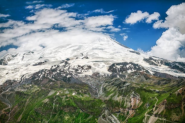 Mount Elbrus in clouds stock photo