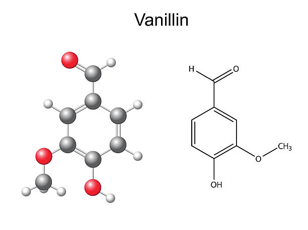 wzór chemiczny i model wanilina cząsteczki-smak i zapach - structural formula audio stock illustrations
