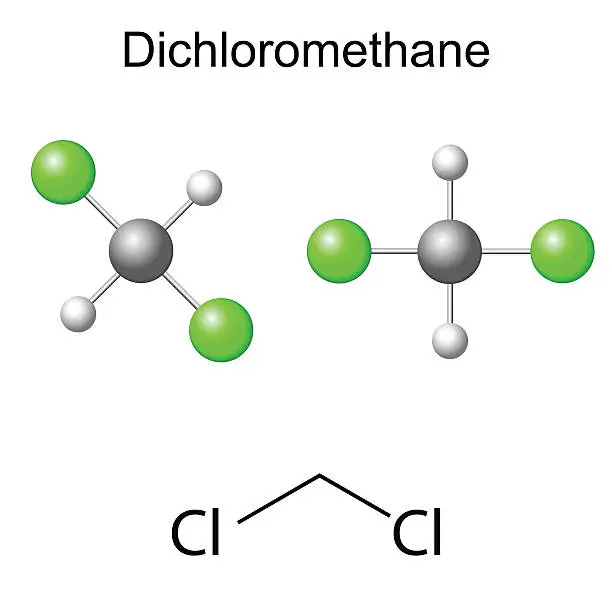 Vector illustration of Structural chemical formula and model of dichloromethane molecul