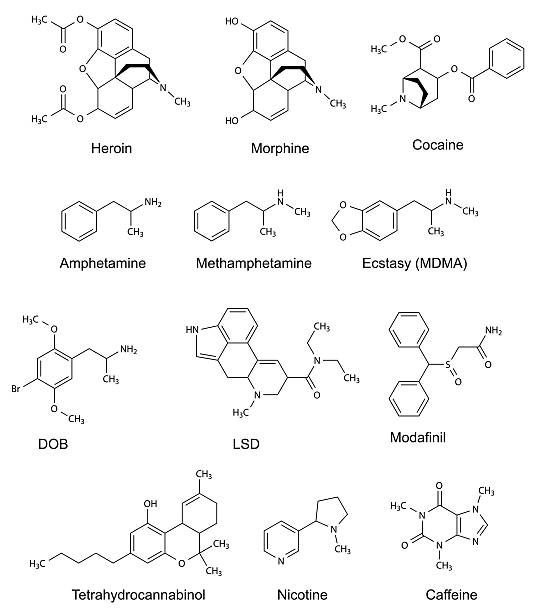 illustrations, cliparts, dessins animés et icônes de les produits chimiques formules structurels de certains médicaments - structural formula