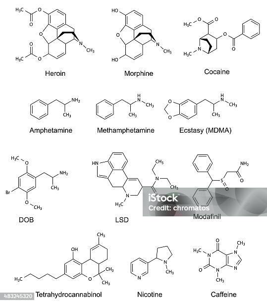 The Chemical Structural Formulas Of Some Drugs Stock Illustration - Download Image Now - Chemistry, Chemical Formula, Chemical