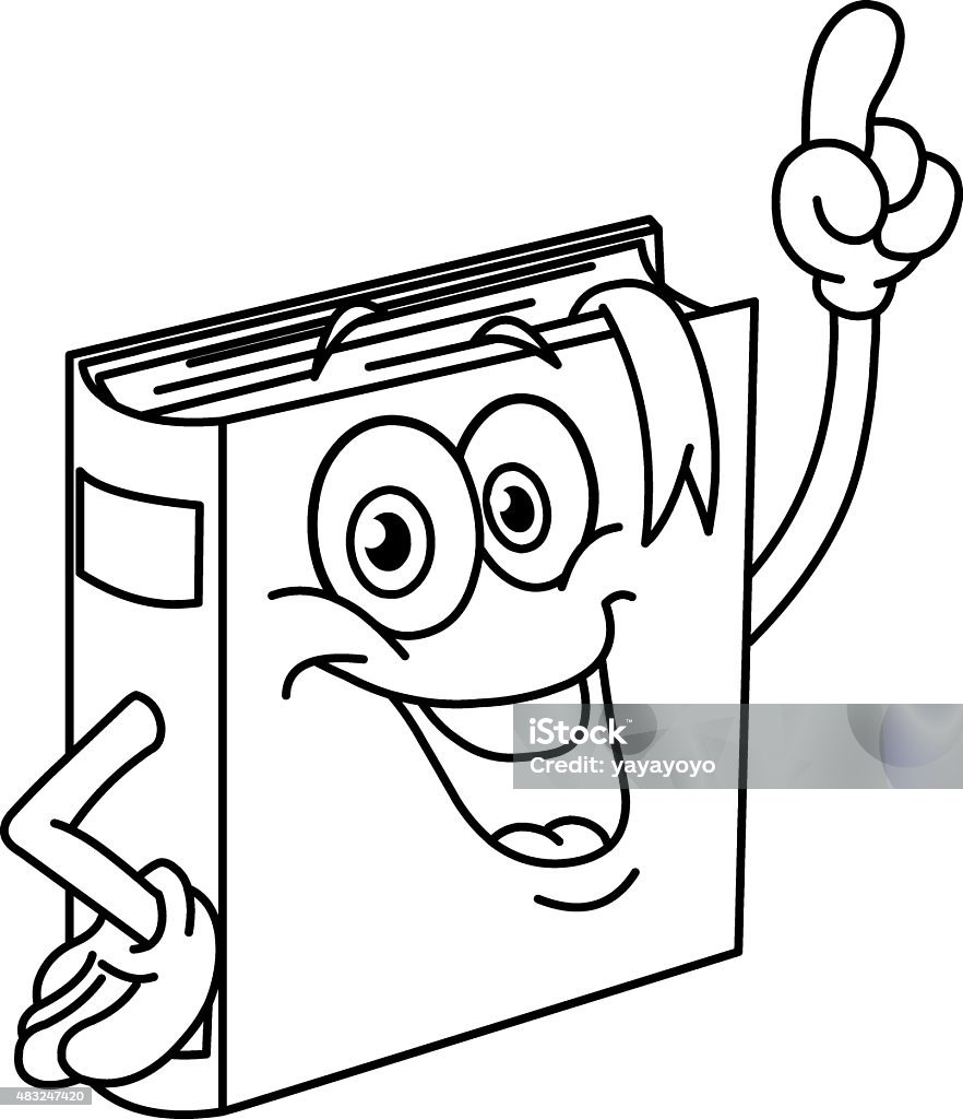 Outlined book cartoon Outlined book cartoon pointing with his finger. Vector illustration coloring page. Public Library stock vector