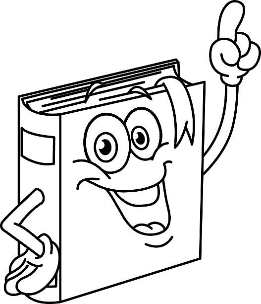 Outlined book cartoon Outlined book cartoon pointing with his finger. Vector illustration coloring page. coloring book cover stock illustrations