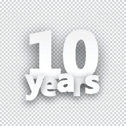 Ten years paper sign over cells. Vector illustration. 
