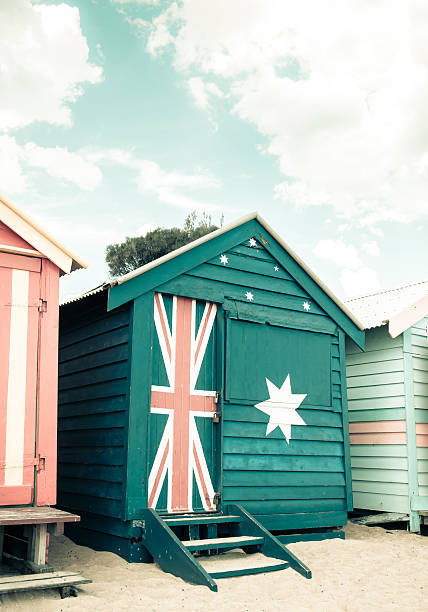 네이선거리의 주택 at 브라이튼 비치, 호주 - australia brighton bathtub box 뉴스 사진 이미지