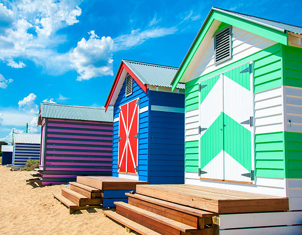 baden häuser am brighton beach, australien - australia brighton bathtub box stock-fotos und bilder