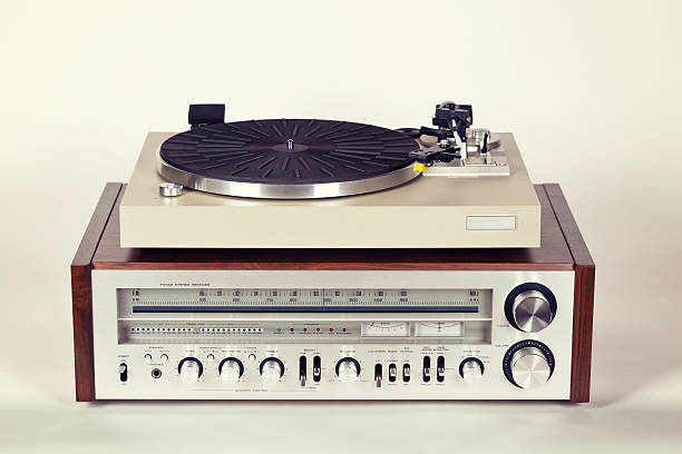 istock Vintage Stereo Radio Receiver with Record Player Turntable 483256156