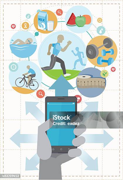 Zdrowe Życie Smartphone - Stockowe grafiki wektorowe i więcej obrazów Grafika informacyjna - Grafika informacyjna, Zdrowy tryb życia, Aplikacja mobilna