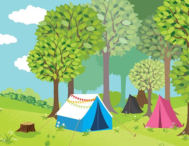 Vector illustration of Campground in the woods