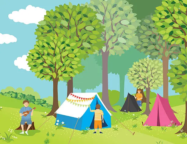 Vector illustration of Kids Day Camp In The Woods