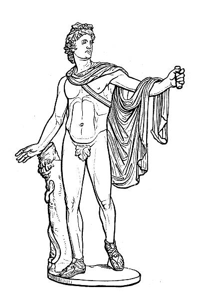 antikes illustration von apollo der belvedere (pythian apollo) - classical greek greek culture roman greece stock-grafiken, -clipart, -cartoons und -symbole