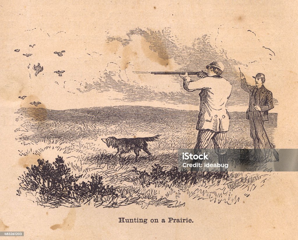 Schwarz-Weiß-Illustrationen von Jagd auf Prairie, aus dem 19. Jahrhundert - Lizenzfrei Jagd Stock-Illustration
