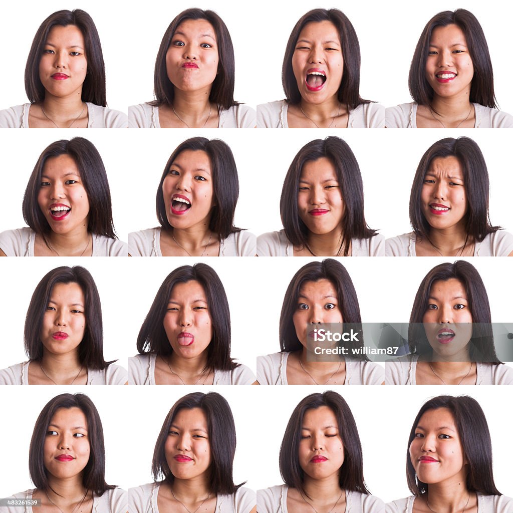 Cinese giovane donna raccolta di espressioni - Foto stock royalty-free di Espressione del viso