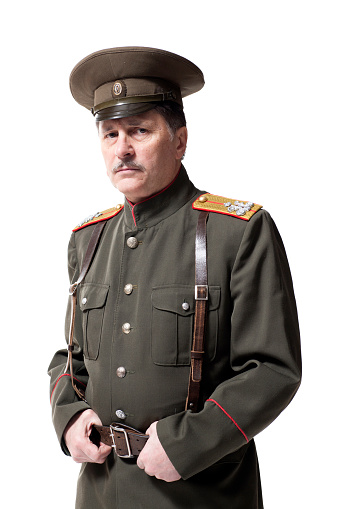 Isolated photo of a soviet officer military peaked cap on white background.